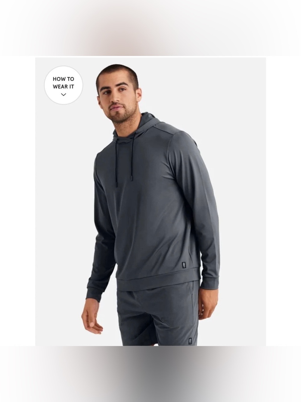 Rhone Essentials Moisture Wicking Hoodie Workout Performance Comfy Gray